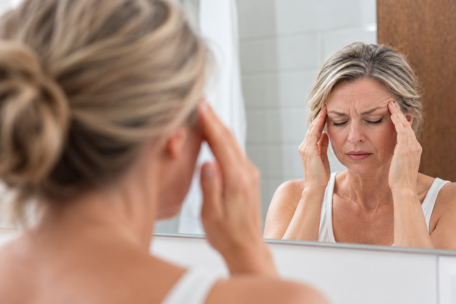 Woman pausing during her morning routine